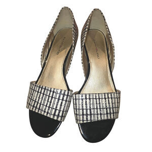 Bandolino Women’s Wedge Mule Sandals Black White Print Open‎ Toe Slip On Size 7M